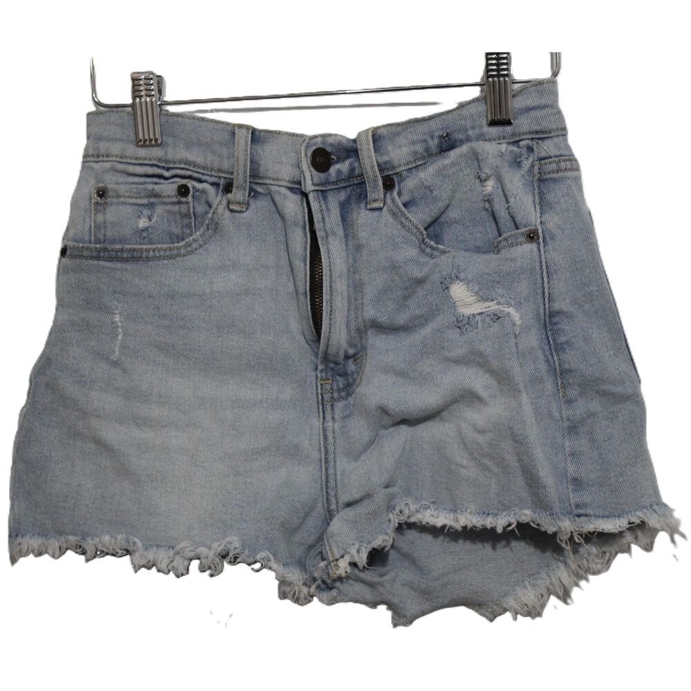 Womens Abercrombie & Fitch High Rise Short Blue Distressed Jean Shorts Size 24